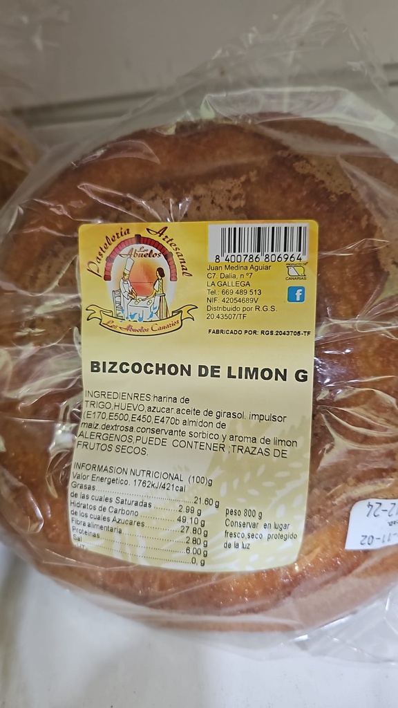 LOS ABUELOS BIZCOCHON GRANDE LIMON 800GR