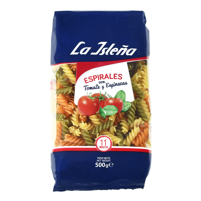 LA ISLEÑA ESPIRALES C/TOMATE Y ESPINACAS 500G