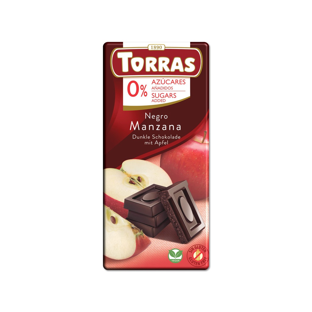 TORRAS CHOCOLATE S/A NEGRO C/MANZANA 0% 75G