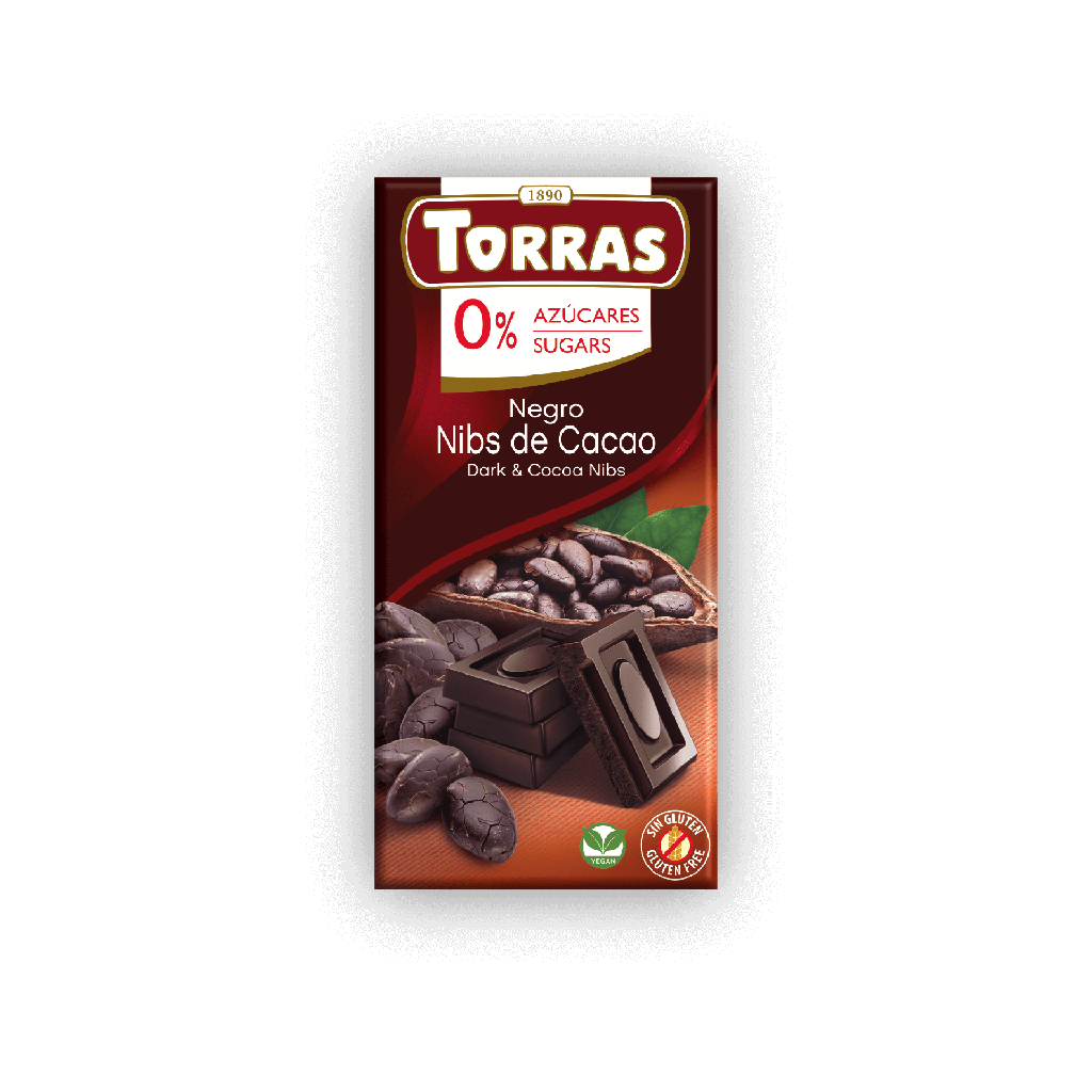 TORRAS CHOC.NEGRO NIBS DE CACAO 0% 75GR