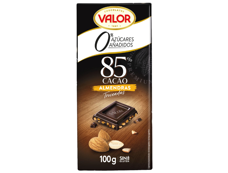 VALOR CHOCOLATE NEGRO 85 % ALMENDRA TROC 100GE