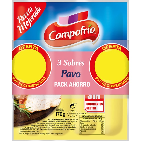 CAMPOFRIO SALCHICHAS PAVO P-3X170G