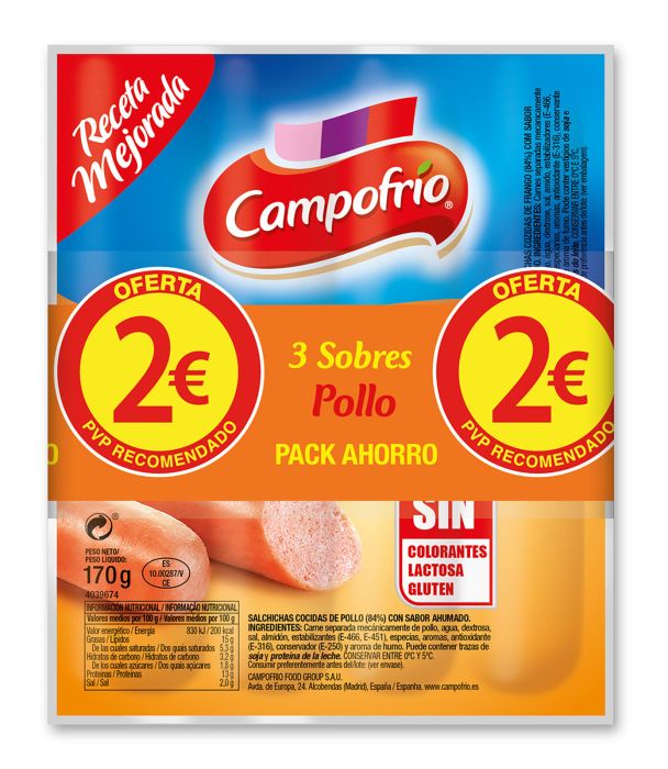 CAMPOFRIO SALCHICHAS POLLO P-3X170G