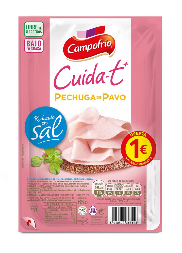 CAMPOFRIO PECHUGA PAVO CUIDAT 65GR